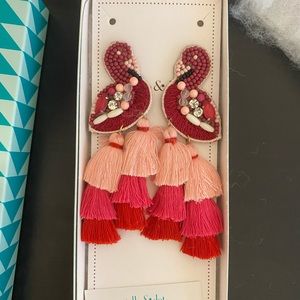 Stella and Dot Embroidered Flamingo Earrings